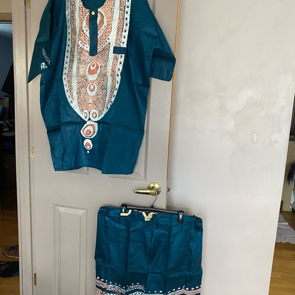 Authentic African men’s dansiki set (teal color) - Picture 6 of 6